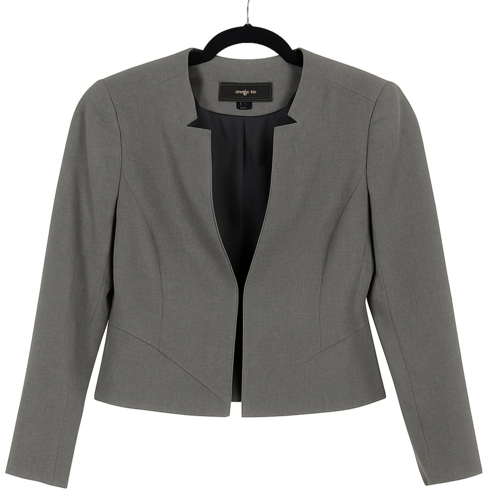 Tahari ASL Grey Collarless Peplum Blazer Jacket Size 6 Career Workwear